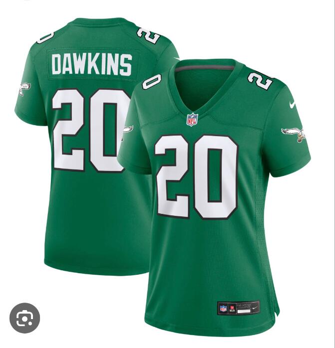 Women Philadelphia Eagles 20 Brian Dawkins Nike Kelly Green Alternate Retired Player Game NFL Jersey